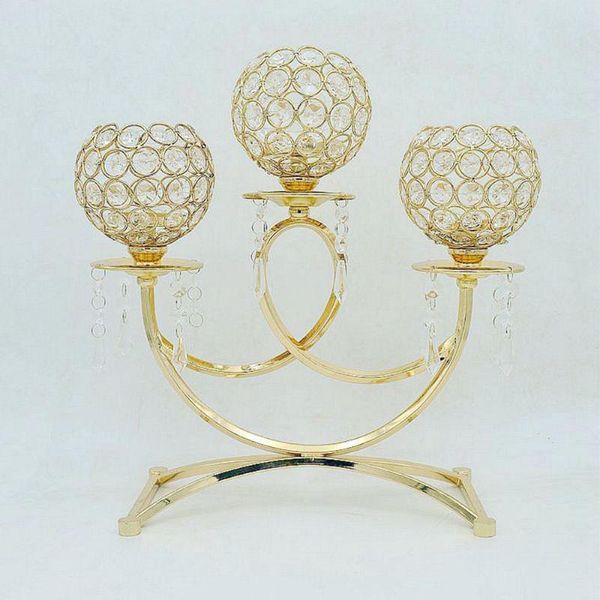 Portacandele Ornamento romantico in cristallo Candeliere a lume di candela Portacandele a 3 bracci con ponte ad arco Candela