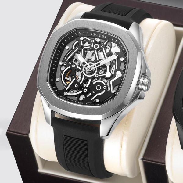 Orologi da polso Scheletro di lusso Orologio automatico Uomo Moda Meccanico BOUX 42mm Acciaio inossidabile 50m Orologi punk impermeabili Omaggio