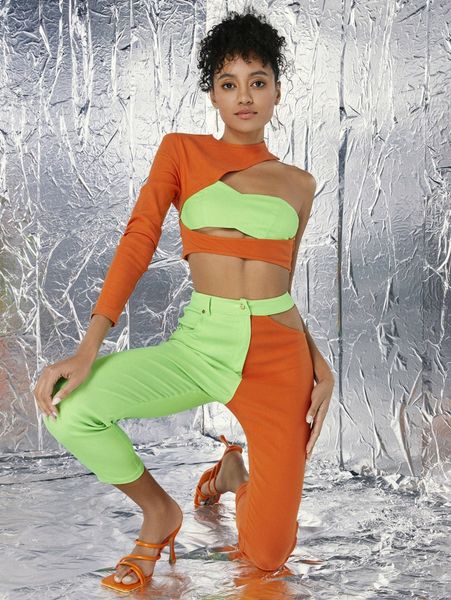 

x ronie reives two tone cut out asymmetrical crop d9nq#, White