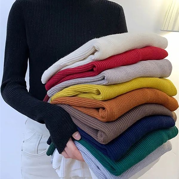 

zoki women pullover turtleneck sweater autumn long sleeve slim elastic korean simple basic jumper solid color 220803, White;black
