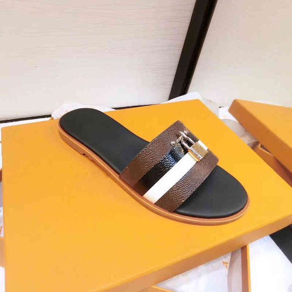 

sandal lock designer it flat mule luxury slippers for women 100% genuine leather flat flip flops clip toe large size 34-42 vfsi, Black