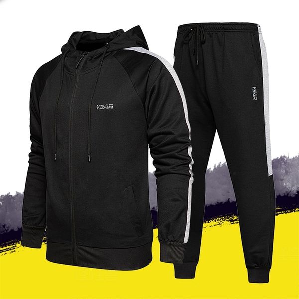 

men tracksuit jogging suit workout clothes men sportswear 2 piece set running suit men autumn outfits hoodies and pants set lj201117, Gray