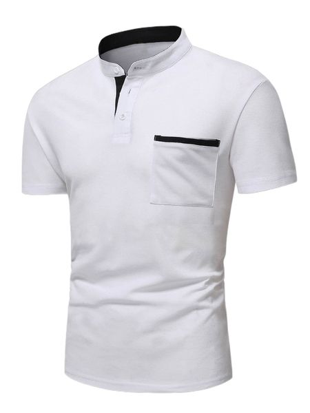 

men contrast trim patched pocket polo shirt h8rt#, White;black