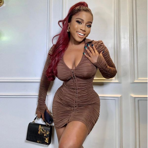 

mini prom dress plus size women clothing pleated long sleeve draped party dresses fashion streetwear evening bodycon short dress, Black