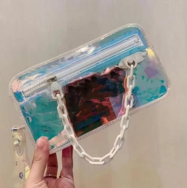 

men bags laser flash pvc chain shoulder bag handbags transparent duffle bag brilliant colour luggage travel crossbody bag handbag