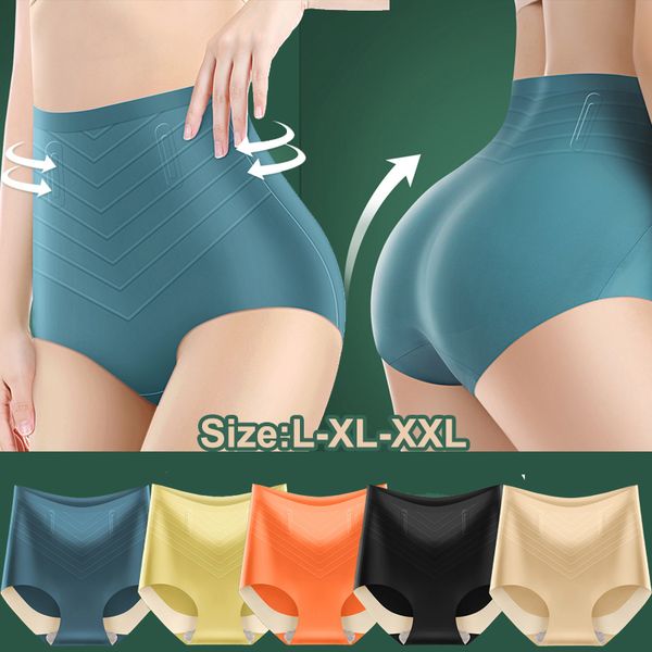 

summer ice silk seamless panties high waist flat belly women's panties strong body shaping pants 3d hip lift briefs l-xxl
