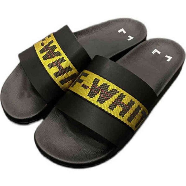 

women's luxury offs men's sandals fashion letter ribbon printing slippers couples beach men outside home slipper female classic br, Black