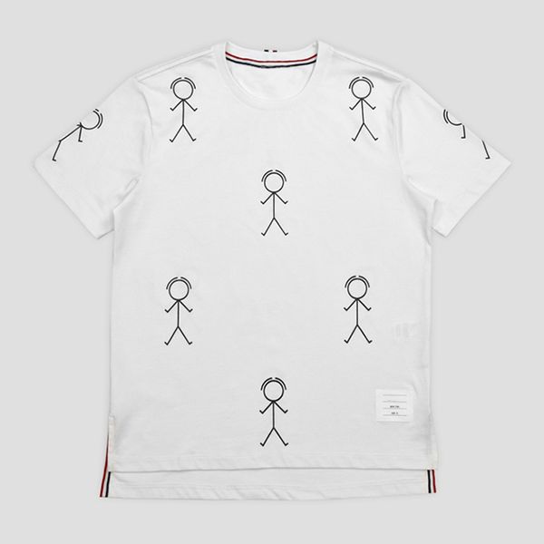 

2022 summer men's t-shirts pure cotton matchstick person printing ladies fashion brand korean design harajuku casual t shirt slim daily, White;black