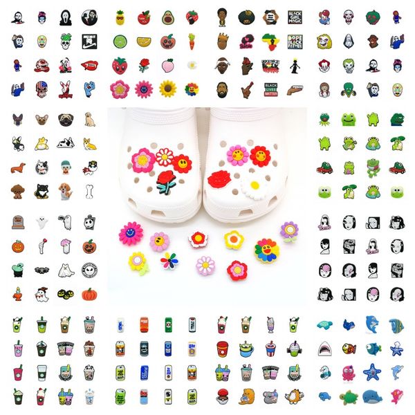

16pcs/set various cartoon croc jibz charms creative shoe accessories 2d pvc shoe buckles ornaments fit children wristlets trinkets women&#03, White;pink