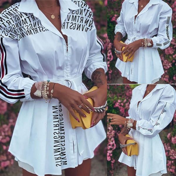 

women letter print ruched long sleeve shirt dress217u, White;black