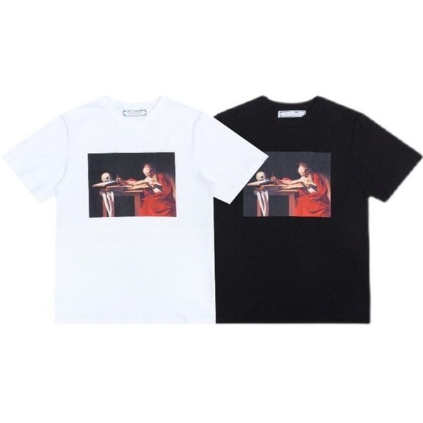 

mens brand designer fashion offs t shirts tees luxury t-shirt religious oil painting letter back arrow tshirts clothing loose cotton women, White;black