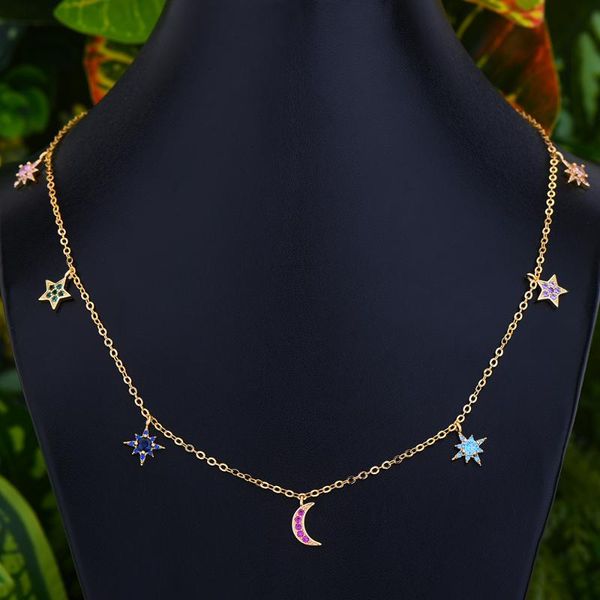 

pendant necklaces godki luxury moon star stackable necklace full cubic zircon fashion charm women party jewelry gift 2022, Silver