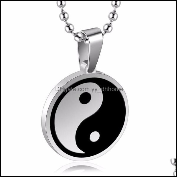 Ciondolo Collane Ciondoli Gioielli Religiosi Cinese Yin Yang Unisex Acciaio Inossidabile Mens Womens Necklac Dhrng