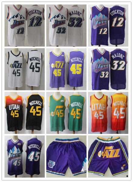 

utah''jazz''men jersey john 12 stockton karl 32 malone donovan 45 mitchell basketball jerseys basketball shorts purple w, Black;red