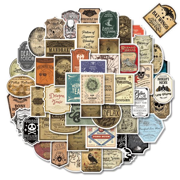 

50pcs skull poison retro art label graffiti stickers aesthetics for car tire lapphone case skateboard refrigerator decals