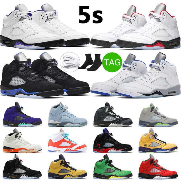 

5s basketball shoes racer blue anthracite concord fire red raging bull oregon what the white cement mens trainer, Black
