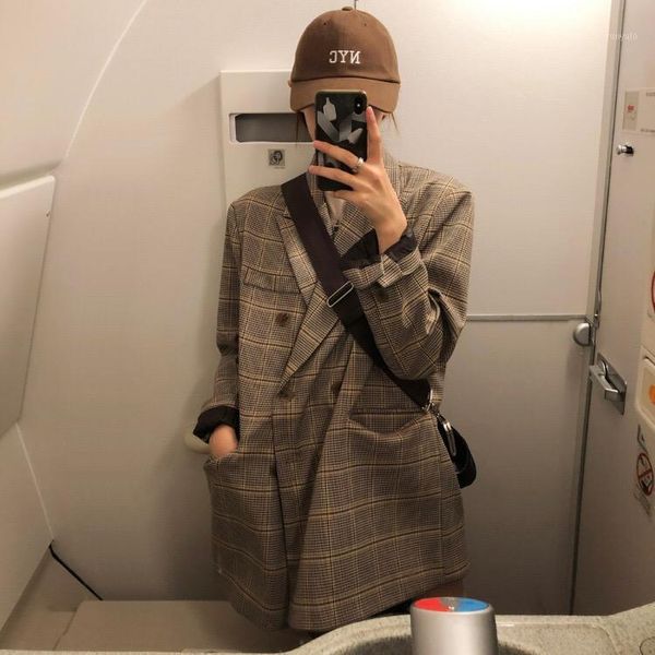 Giacche da donna Giacca da abito per donna 2022 Primavera Autunno Stile coreano Plaid Vintage Chic Blazer Outwear Ladies Office Wear Coat Top