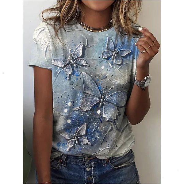 Ladies Graphic Floral Butterfly Fashion tops casual estilo fofo de manga curta de manga curta