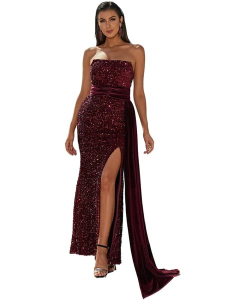 

missord draped side slit thigh sequin tube formal dress n2ri#, Black;gray
