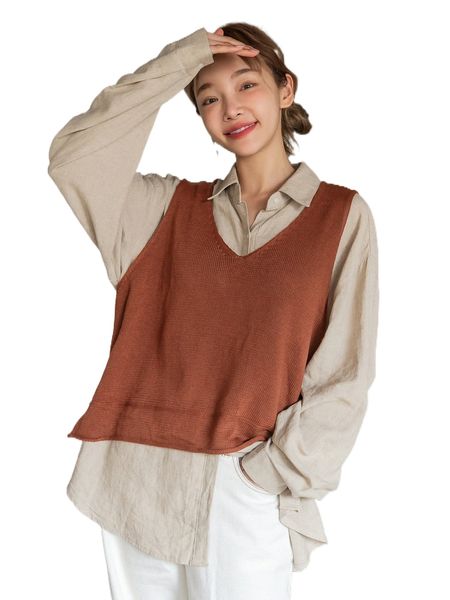 

dazy roll hem sweater vest without blouse y32r#, White;black
