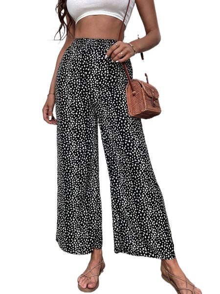 

all over print wide leg pants z57q#, Black;white