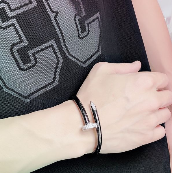 

mens nail bangle black diamond for man 16 19 cm black ceramic 925 sterling silver official replica jewelry couple bracelet highest counter q