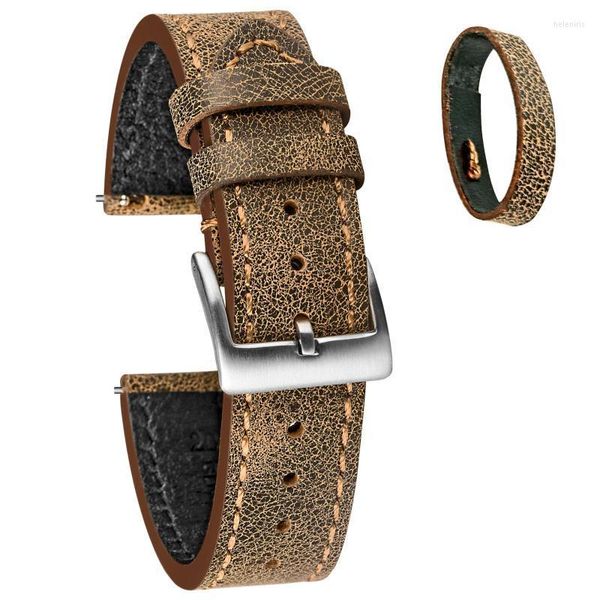 Uhrenarmbänder Hemsut Schnellverschluss Leder Italienisch Mastrotto Braun Uhrenarmbänder 18mm 20mm 22mm Hele22