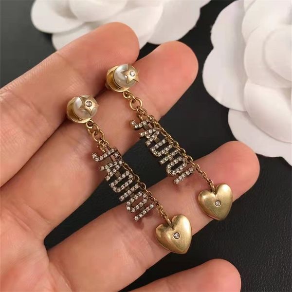 

letter tassel love pearl earrings female old heart earrings, Golden