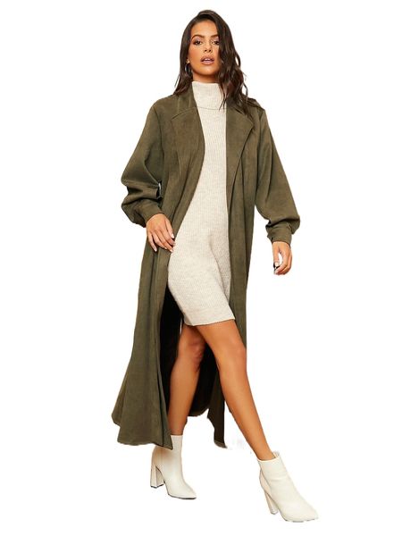 

lantern sleeve open front suede coat v7td#, Black