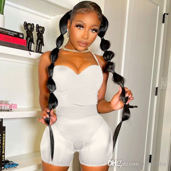 

2023 women spaghetti strap jumpsuit sleeveless elegant mesh bodycon bodysuit short sets summer clothes, Black;white