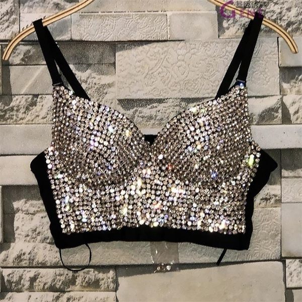 Mode Hochwertige handgemachte Perlen Juwel Diamant Perlen Damen Sexy Bustier BH abgeschnitten Sling Top Weste BH bling 220514