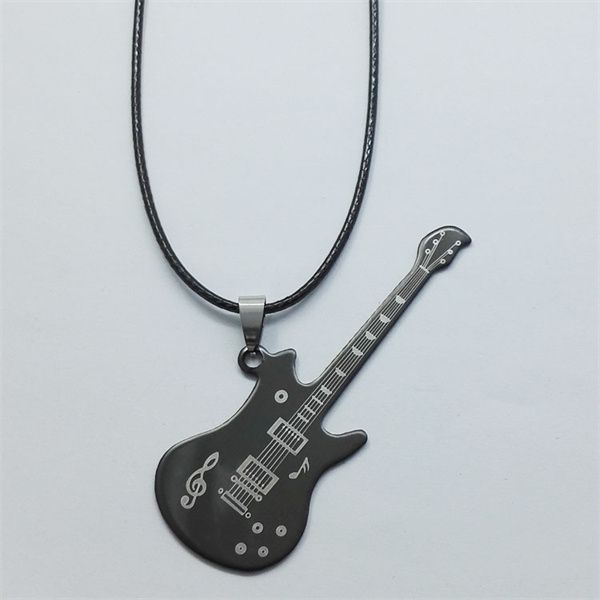 

new fashion music symbol titanium steel guitar pendant necklaces men and women trend sweater chain ab882, Silver