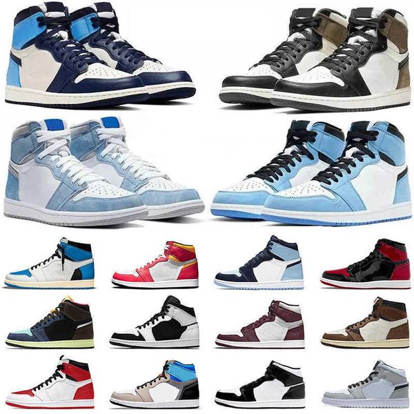 

jumpman 1 men 1s basketball shoes mens womesn high dark mocha royal chicago obsidian unc white lucky green outdoor sports trainers sneakers, Black