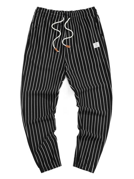 

men striped print drawstring waist sweatpants e1bd#, Black