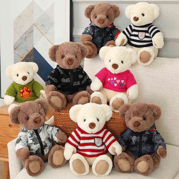 Hochwertige Cartoon-Teddybär-Plüschpuppe, weiches Kuscheltier, weiß, braun, Paar, kuschelt Kinder, Mädchen, Liebhaber, Geburtstagsgeschenk J220704