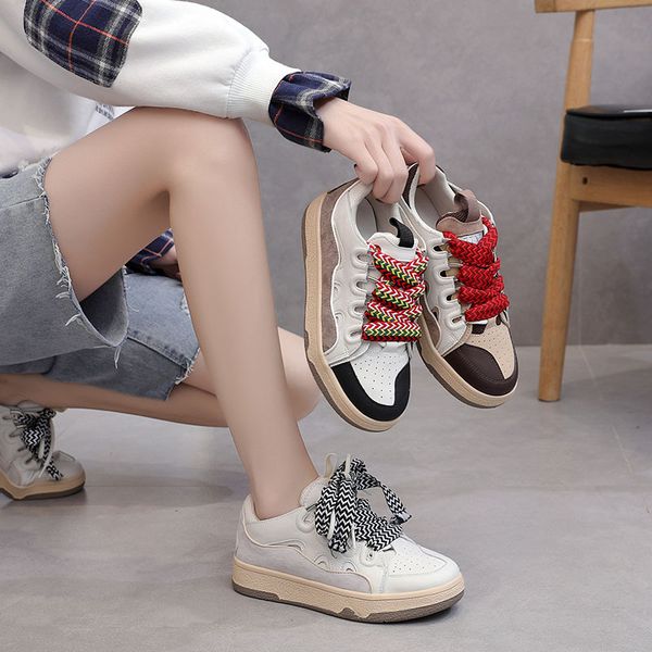 

genuine leather platform women shoes flats platform heel flats shoes lace up footwear sneakers shoes vulcanized, Black;yellow