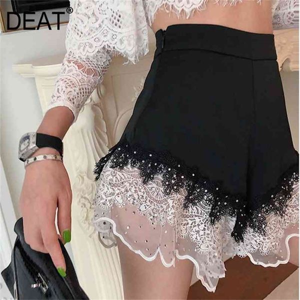 

deat summer fashion clothes women high waist embroidered flares patchwork lace loose feminina short pants qh6210 210331, White;black