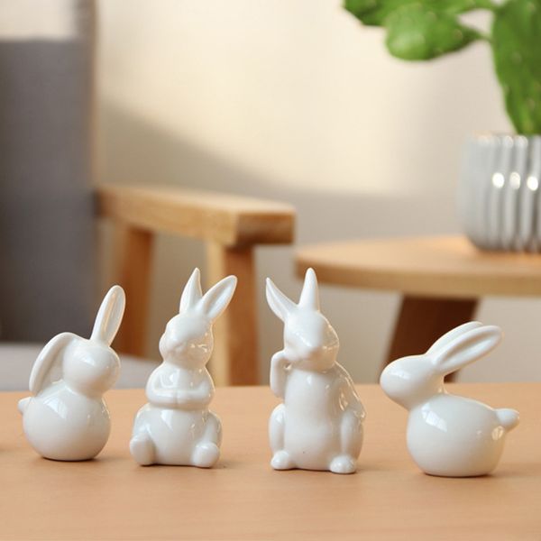 Niedliche reinweiße Kaninchenfiguren aus Keramik, Porzellan, Tischdekoration, China, Geschenk, moderne Statue, handgefertigte Einrichtung, Heimdeko