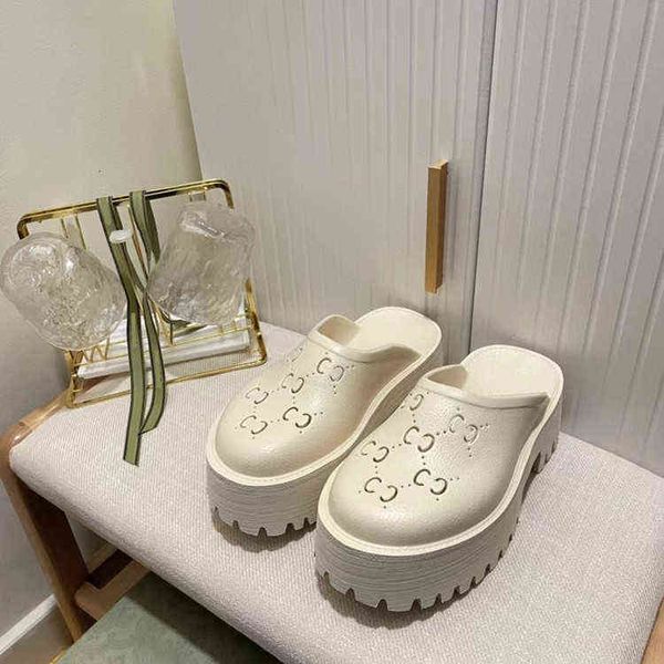 

2022g home hollow double g letter breathable thick bottom baotou half slipper women's shoes plastic pvc sandals, Black