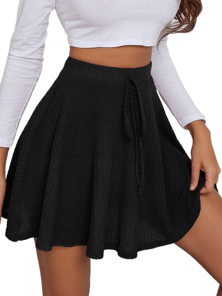 

knot front flare skirt p3ib#, Black