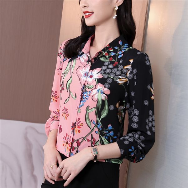 

new spring summer fall runway vintage floral print collar long sleeve womens party casual temperament ol work shirts blouse, White