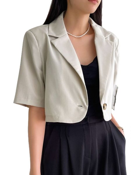 

dazy lapel collar single button blazer j6yx#, White