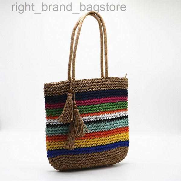 

summer candy color beach bags bohemian rainbow colorful straw bag tote women shoulder bag shopper purse 2022 boho rattan bags w220813