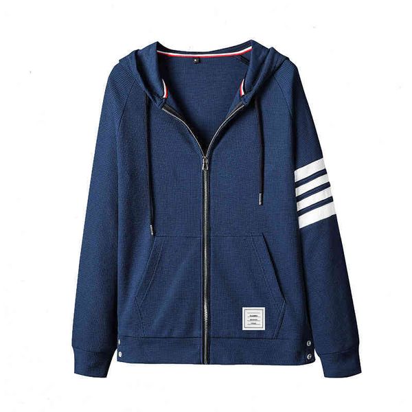 

men's sweater autumn loose fashion brand tb waffle hooded cardigan men's new couple's coat men, Black