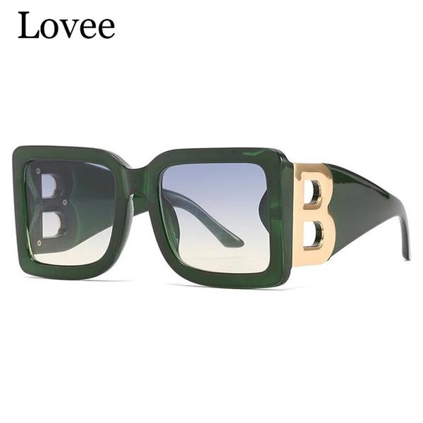 

luxury sunglasses oversized green square sunglasses women new trending brand designer big frame gradient sun glasses letter decor 3122, White;black