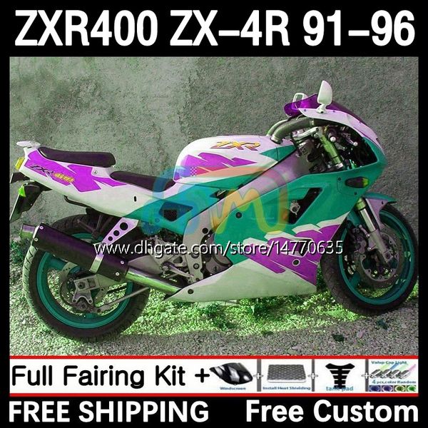 Karosserie-Kit für KAWASAKI NINJA ZXR-400 ZX 4R Verkleidung ZXR 400 CC 400CC Verkleidung 12DH.120 ZX-4R ZXR400 91 92 93 94 95 96 ZX4R 1991 1992 1993 1994 1995 1996 Karosserie lila grün