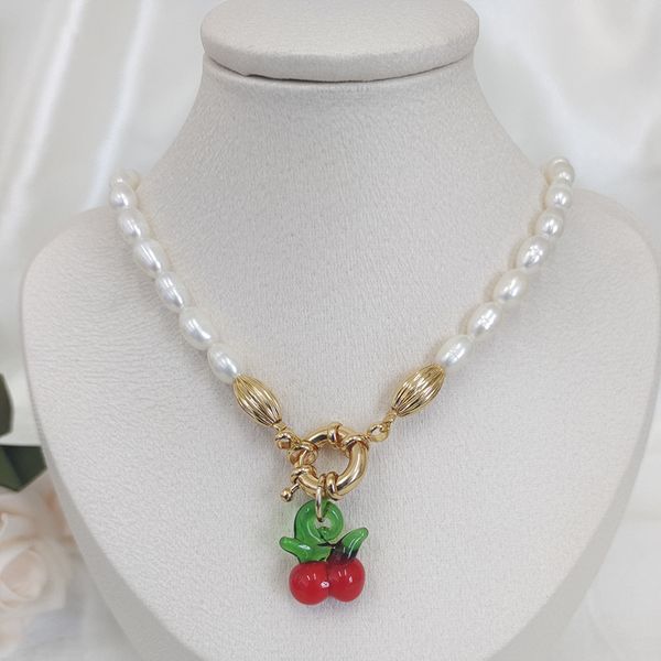 

necklace same cherry glazed freshwater pearl clavicular chain female, Silver