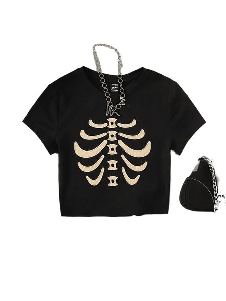 

skeleton embroidery crop tee f0fk#, White