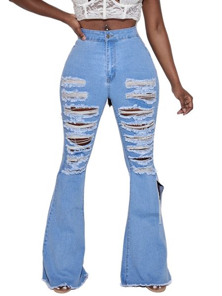 

sxy ripped raw cut flare leg jeans 211k#, Blue