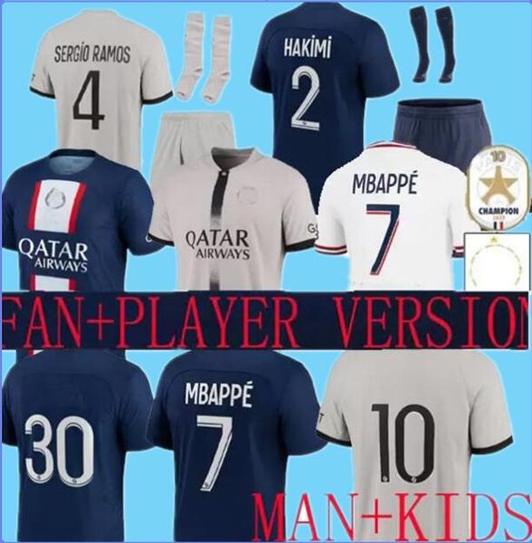 

soccer jersey 21 22 23 hakimi psgs sergio ramos maillot de foot special player version 10th title special 2022 mbappe shirt kids home maillo, Black;yellow